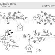 Love Birds Digital Clipart, Love Birds Digital Stamp, Love Bird with Branches & Flowers, Birdhouse