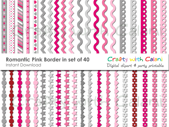 Valentine Digital Borders, Valentine Clipart, Instant Download - 40 Pieces, For Scrapbooking, Invitation, Holiday Craft